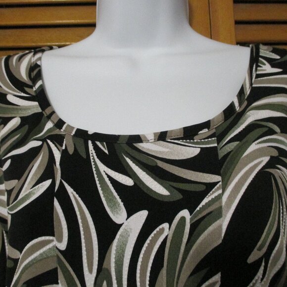 Sami & Jo top wash & wear stretchy black tans olive green cute 3/4 sleeve sz XL - Picture 4 of 9